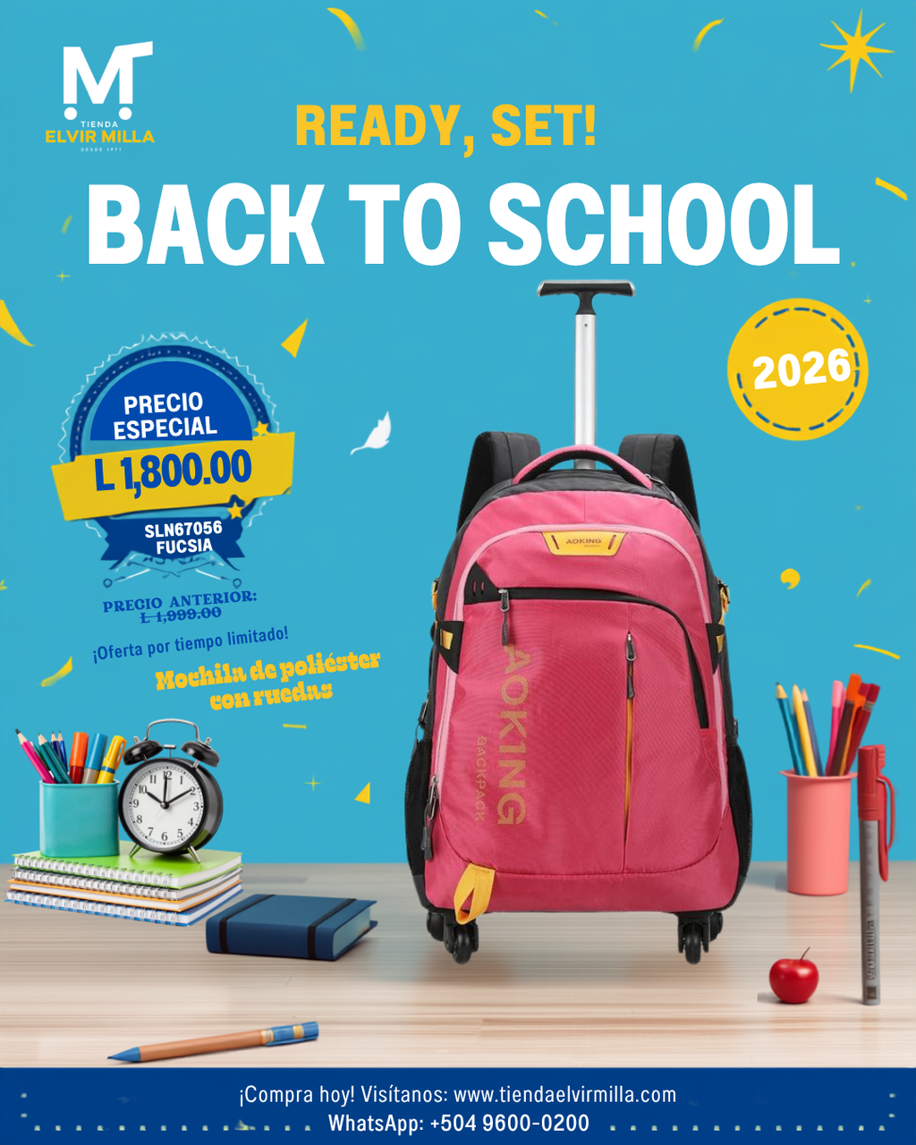 Mochila con Ruedas Escolar AOKING SLN67056 – Fucsia