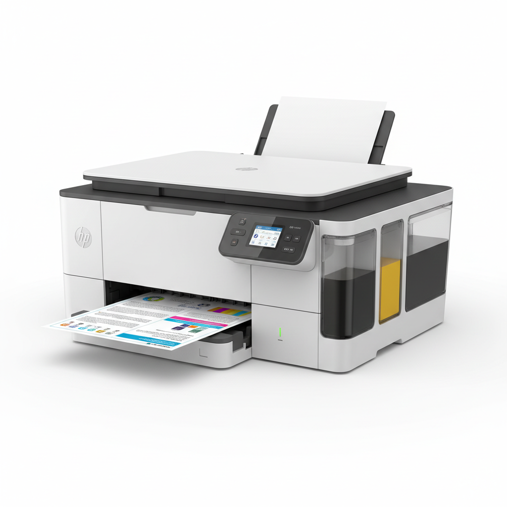 Impresora HP Smart Tank 720 — Vista tres cuartos con tanques de tinta