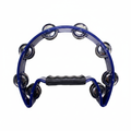 Pandero media luna azul con platillos metálicos cromados y mango ergonómico negro