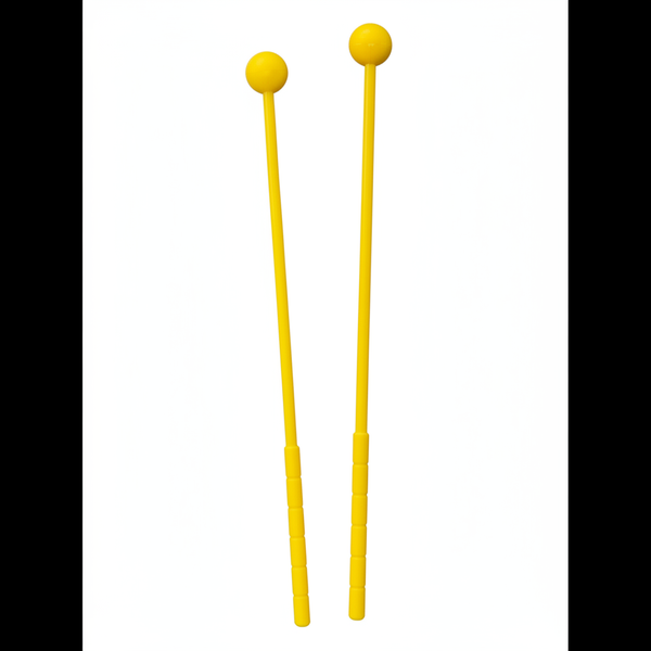 Par de palillos para lira de marcha color amarillo con cabeza esférica de goma