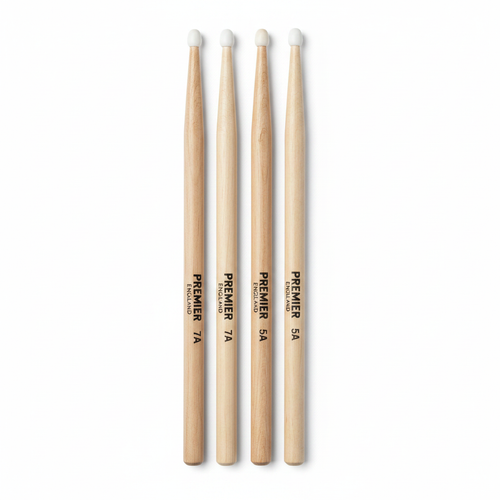Par de baquetas de madera con punta de nylon Premier England tallas 7A y 5A