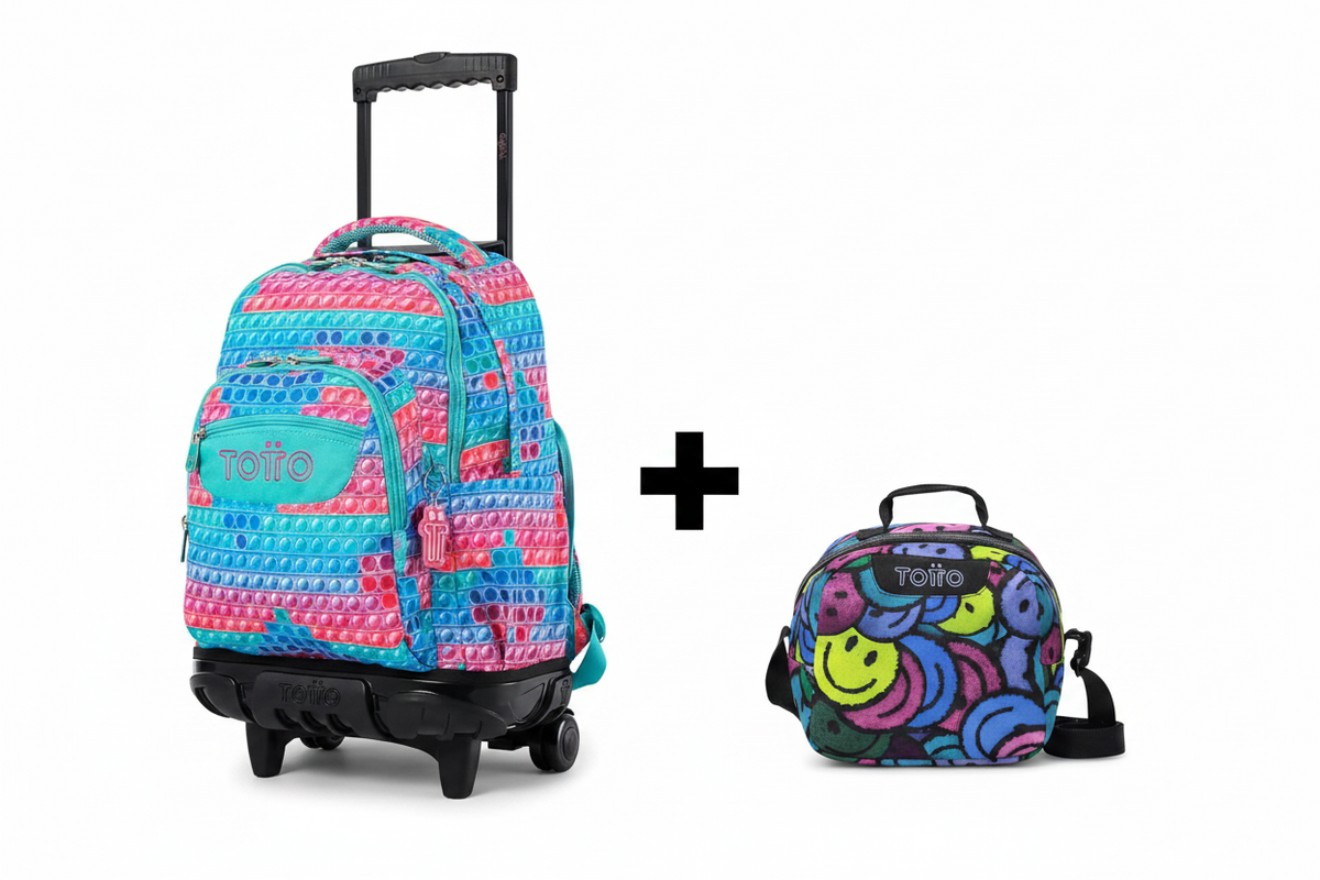 Set Escolar Totto Pop It Multicolor: Mochila con Ruedas + Lonchera