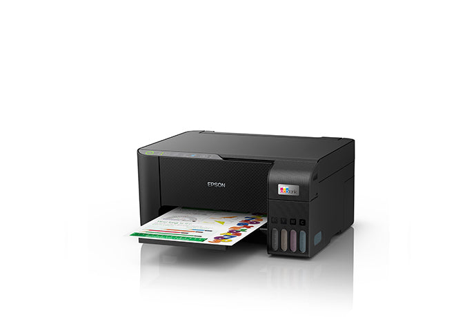 Impresora Epson EcoTank L3250 - vista en ángulo con tanques de tinta